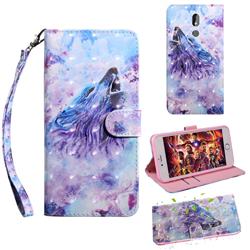 Roaring Wolf 3D Painted Leather Wallet Case for Nokia 3.2