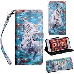 White Tiger 3D Painted Leather Wallet Case for Nokia 3.2