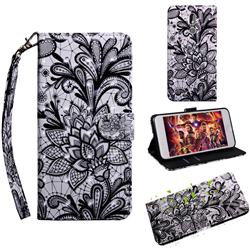 Black Lace Rose 3D Painted Leather Wallet Case for Nokia 3.2