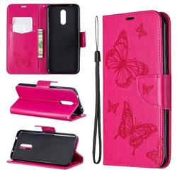 Embossing Double Butterfly Leather Wallet Case for Nokia 3.2 - Red