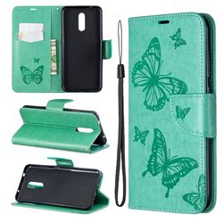 Embossing Double Butterfly Leather Wallet Case for Nokia 3.2 - Green