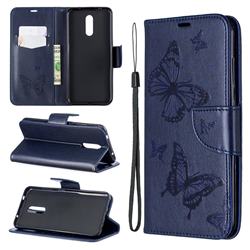 Embossing Double Butterfly Leather Wallet Case for Nokia 3.2 - Dark Blue