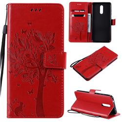 Embossing Butterfly Tree Leather Wallet Case for Nokia 3.2 - Red