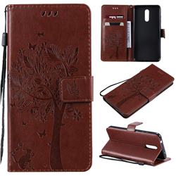 Embossing Butterfly Tree Leather Wallet Case for Nokia 3.2 - Coffee