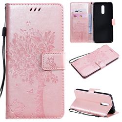 Embossing Butterfly Tree Leather Wallet Case for Nokia 3.2 - Rose Pink