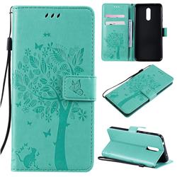 Embossing Butterfly Tree Leather Wallet Case for Nokia 3.2 - Cyan
