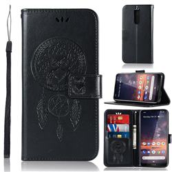 Intricate Embossing Owl Campanula Leather Wallet Case for Nokia 3.2 - Black