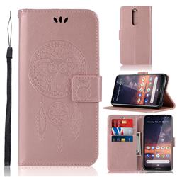 Intricate Embossing Owl Campanula Leather Wallet Case for Nokia 3.2 - Rose Gold