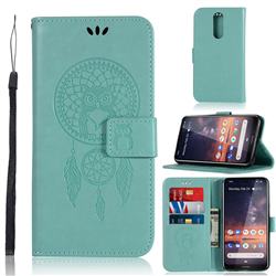 Intricate Embossing Owl Campanula Leather Wallet Case for Nokia 3.2 - Green