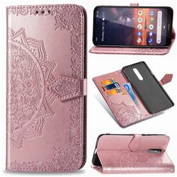 Embossing Imprint Mandala Flower Leather Wallet Case for Nokia 3.2 - Rose Gold
