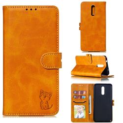 Embossing Happy Cat Leather Wallet Case for Nokia 3.2 - Yellow
