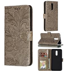 Intricate Embossing Lace Jasmine Flower Leather Wallet Case for Nokia 3.2 - Gray