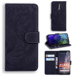 Intricate Embossing Tiger Face Leather Wallet Case for Nokia 3.2 - Black