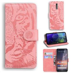 Intricate Embossing Tiger Face Leather Wallet Case for Nokia 3.2 - Pink