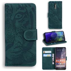 Intricate Embossing Tiger Face Leather Wallet Case for Nokia 3.2 - Green