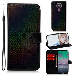 Laser Circle Shining Leather Wallet Phone Case for Nokia 3.4 - Black