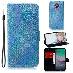 Laser Circle Shining Leather Wallet Phone Case for Nokia 3.4 - Blue