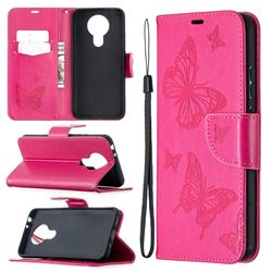 Embossing Double Butterfly Leather Wallet Case for Nokia 3.4 - Red