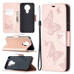 Embossing Double Butterfly Leather Wallet Case for Nokia 3.4 - Rose Gold