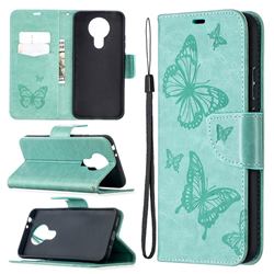 Embossing Double Butterfly Leather Wallet Case for Nokia 3.4 - Green