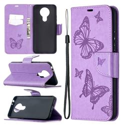 Embossing Double Butterfly Leather Wallet Case for Nokia 3.4 - Purple