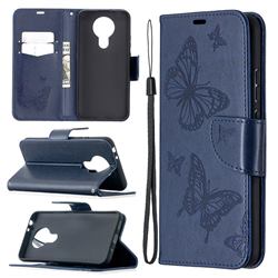 Embossing Double Butterfly Leather Wallet Case for Nokia 3.4 - Dark Blue