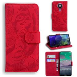 Intricate Embossing Tiger Face Leather Wallet Case for Nokia 3.4 - Red