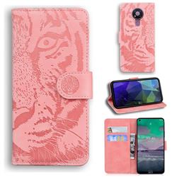 Intricate Embossing Tiger Face Leather Wallet Case for Nokia 3.4 - Pink