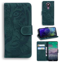 Intricate Embossing Tiger Face Leather Wallet Case for Nokia 3.4 - Green