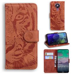 Intricate Embossing Tiger Face Leather Wallet Case for Nokia 3.4 - Brown