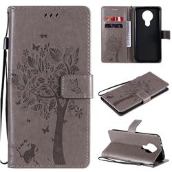 Embossing Butterfly Tree Leather Wallet Case for Nokia 3.4 - Grey