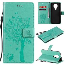 Embossing Butterfly Tree Leather Wallet Case for Nokia 3.4 - Cyan