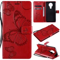Embossing 3D Butterfly Leather Wallet Case for Nokia 3.4 - Red
