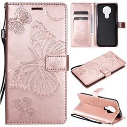 Embossing 3D Butterfly Leather Wallet Case for Nokia 3.4 - Rose Gold