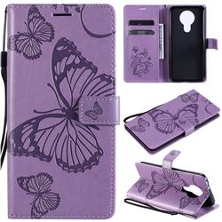 Embossing 3D Butterfly Leather Wallet Case for Nokia 3.4 - Purple
