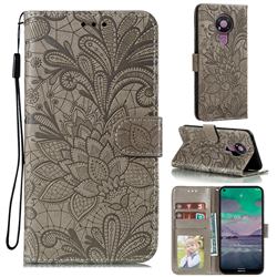 Intricate Embossing Lace Jasmine Flower Leather Wallet Case for Nokia 3.4 - Gray