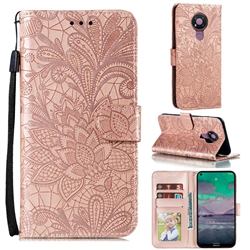Intricate Embossing Lace Jasmine Flower Leather Wallet Case for Nokia 3.4 - Rose Gold