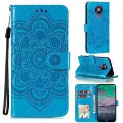 Intricate Embossing Datura Solar Leather Wallet Case for Nokia 3.4 - Blue
