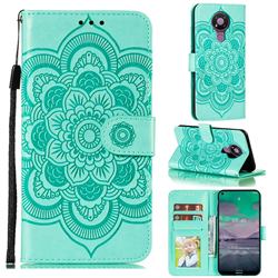 Intricate Embossing Datura Solar Leather Wallet Case for Nokia 3.4 - Green