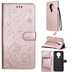 Embossing Bee and Cat Leather Wallet Case for Nokia 3.4 - Rose Gold
