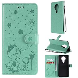 Embossing Bee and Cat Leather Wallet Case for Nokia 3.4 - Green