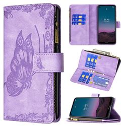 Binfen Color Imprint Vivid Butterfly Buckle Zipper Multi-function Leather Phone Wallet for Nokia 3.4 - Purple