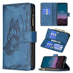 Binfen Color Imprint Vivid Butterfly Buckle Zipper Multi-function Leather Phone Wallet for Nokia 3.4 - Blue