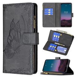 Binfen Color Imprint Vivid Butterfly Buckle Zipper Multi-function Leather Phone Wallet for Nokia 3.4 - Black