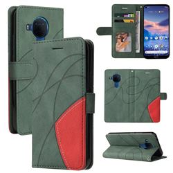 Luxury Two-color Stitching Leather Wallet Case Cover for Nokia 3.4 - Green