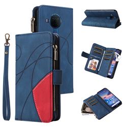 Luxury Two-color Stitching Multi-function Zipper Leather Wallet Case Cover for Nokia 3.4 - Blue