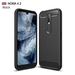 Luxury Carbon Fiber Brushed Wire Drawing Silicone TPU Back Cover for Nokia 4.2 - Black