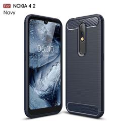 Luxury Carbon Fiber Brushed Wire Drawing Silicone TPU Back Cover for Nokia 4.2 - Navy