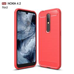 Luxury Carbon Fiber Brushed Wire Drawing Silicone TPU Back Cover for Nokia 4.2 - Red