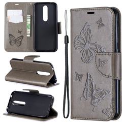 Embossing Double Butterfly Leather Wallet Case for Nokia 4.2 - Gray